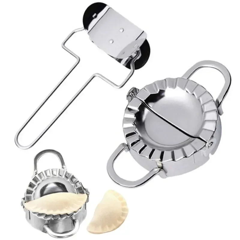 Dumpling Press Set - 餃子の皮用生地スタンプカッター、ペストリーパイメーカー、ステンレス製餃子・エンパナーダ・ラビオリメーカー、プレス式ピエロギ型