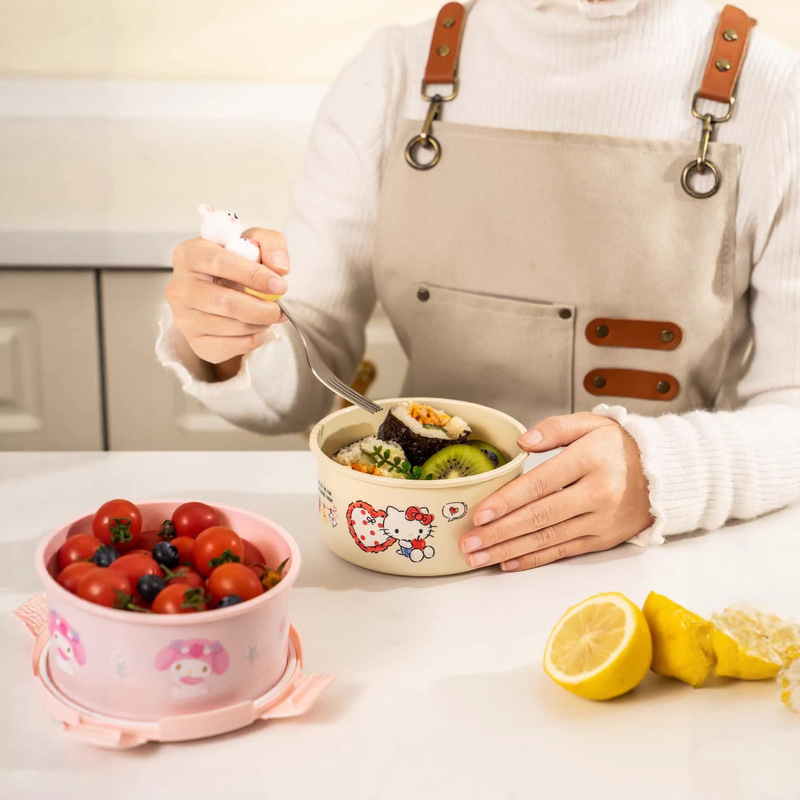 Dim Sum Basket - ハローキティ ランチボックス、会社員向けインスタントラーメンボウル、蓋付き多機能収納容器、お手入れ簡単