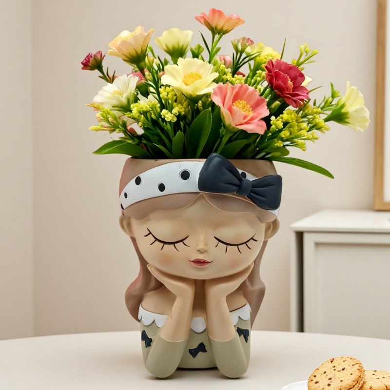 Potsticker Mold - シリコンモールドかわいいリボンガール植木鉢北欧スタイルDIY石膏樹脂緑藻多肉植物植木鉢ツール大型モールド