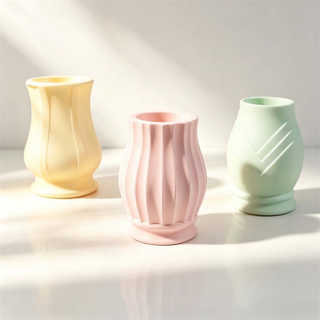 Potsticker Mold - エンボス加工の曲線模様の花瓶型シリコンモールド、ドライフラワー、家の装飾、樹脂、コンクリート製プランター、植木鉢、簡単脱型