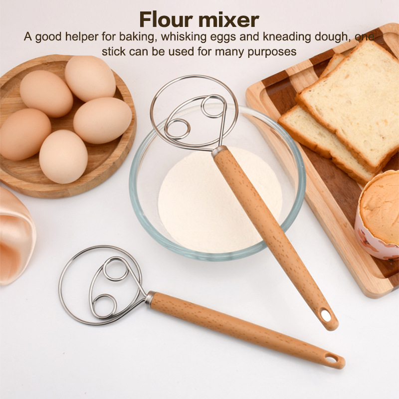 Danish Pancake Pan - 10インチクリエイティブハンドブレンダーDIYデンマークパンステンレス鋼製ベーキングウェア生地泡立て器卵ビーターミキサーツール木製ハンドル