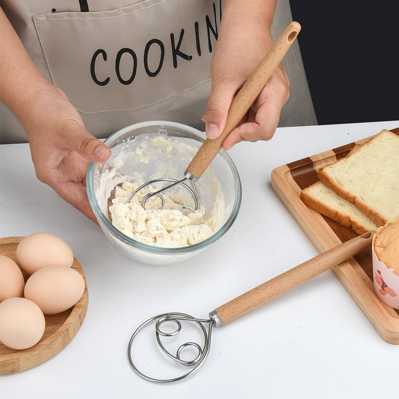 Danish Pancake Pan - 新製品・10インチステンレス製ハンドミキサー、木製ハンドル付き生地用泡立て器、卵ビーター、ミキサーツール、クリエイティブDIYデンマークパン用ベーキングツール。