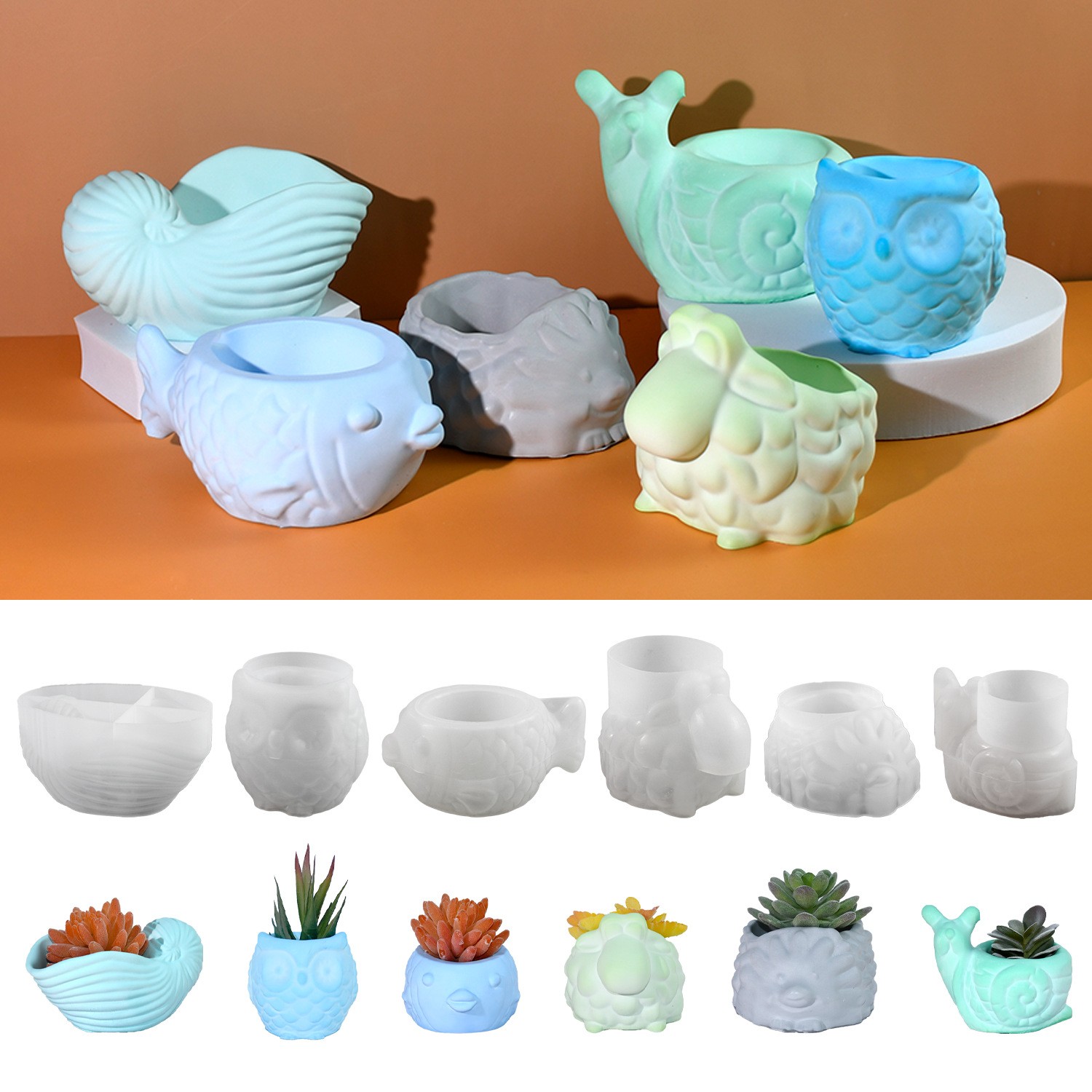 3D 動物植木鉢シリコーン型 DIY カタツムリフクロウ巻貝 - Potsticker Mold のレビューと価格