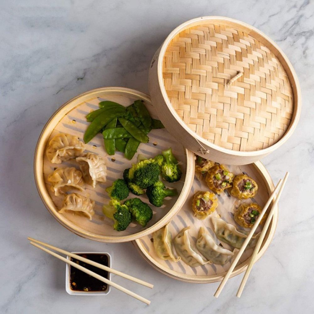 中国式蒸し器、蓋付き竹製蒸し器、点心調理用蒸し器、野菜スナッ - Bao Steamer Bamboo のレビューと価格