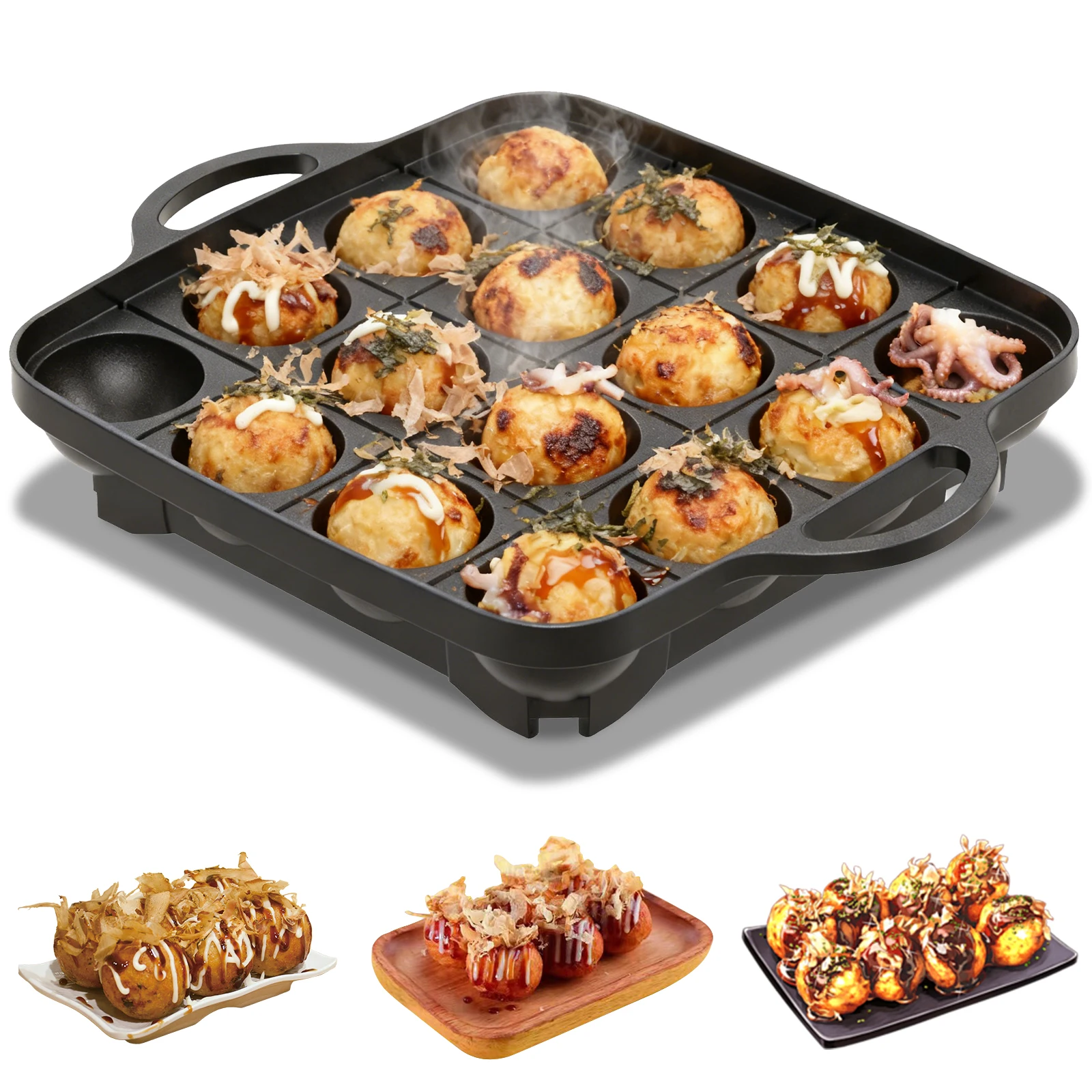16穴タコ焼きパン、鋳造アルミニウム製パンケーキボールメーカ - Takoyaki Grill Plate のレビューと価格