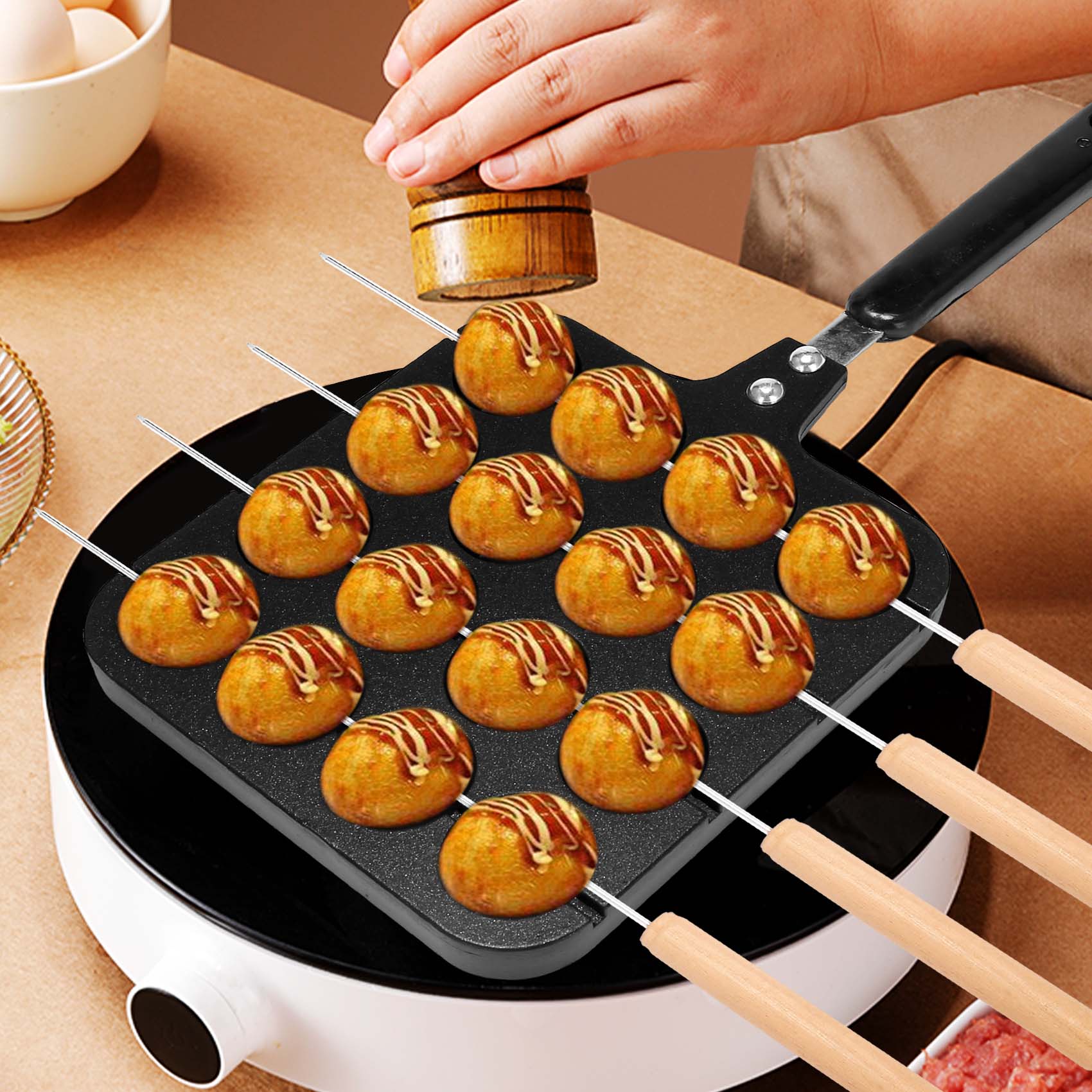 16穴アルミ製たこ焼き器グリルパン、タコ焼きプレート、家庭用 - Takoyaki Grill Plate のレビューと価格