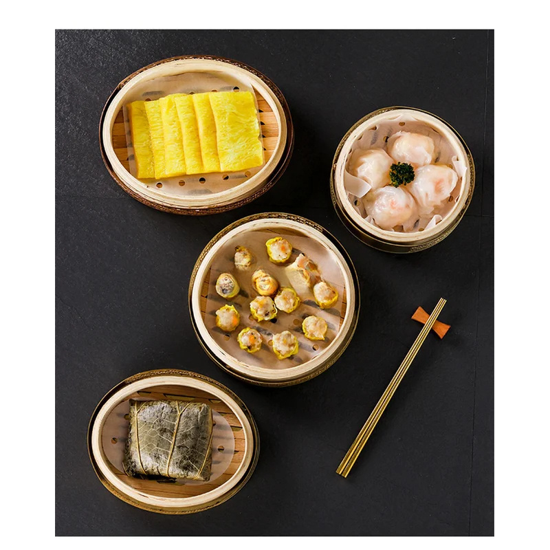 中国竹製蒸し器蓋付き餃子蒸し器、ベース付き野菜スナック用、バ - Bao Steamer Bamboo のレビューと価格