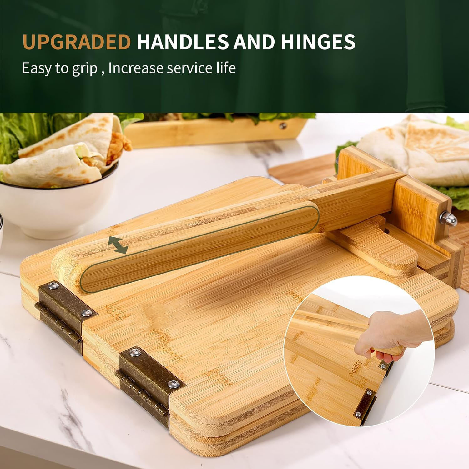 竹と木製のトルティーヤメーカー、餃子の皮を作るためのプレス機 - Dumpling Press Set のレビューと価格