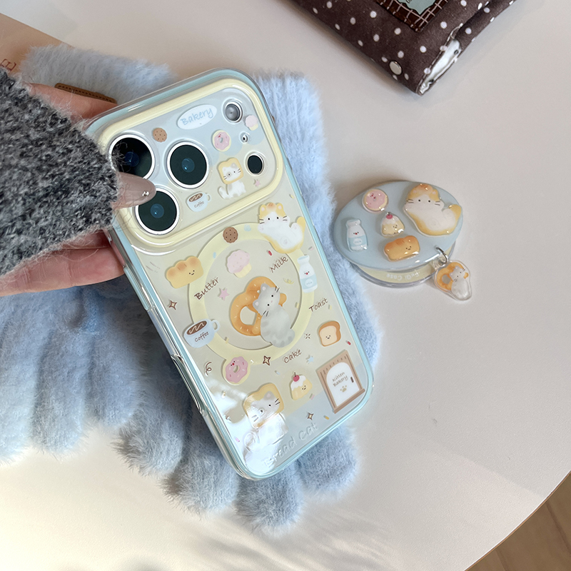 かわいい漫画パン猫マグネット式スマホケース iPhone 1 - Taco Stand Holder のレビューと価格