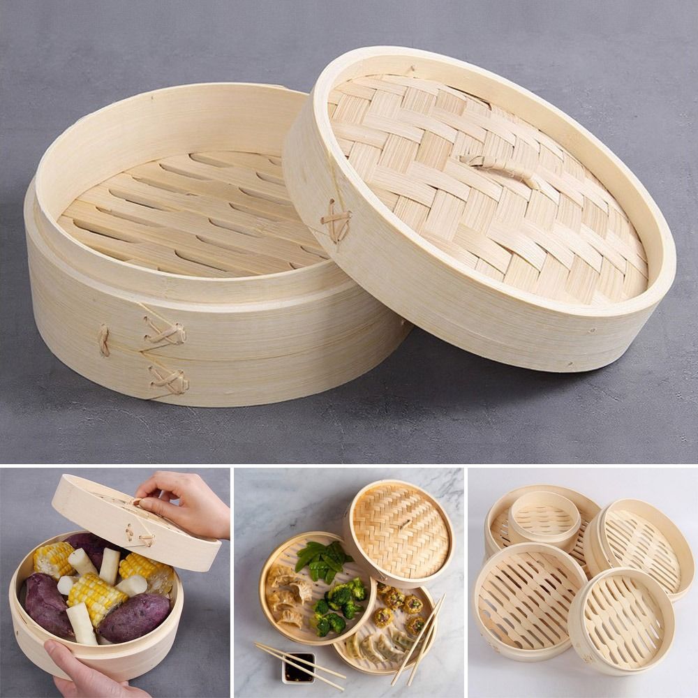 中国の蒸し器バスケット 蓋付き竹蒸し器バスケット 餃子蒸し器 - Bao Steamer Bamboo のレビューと価格