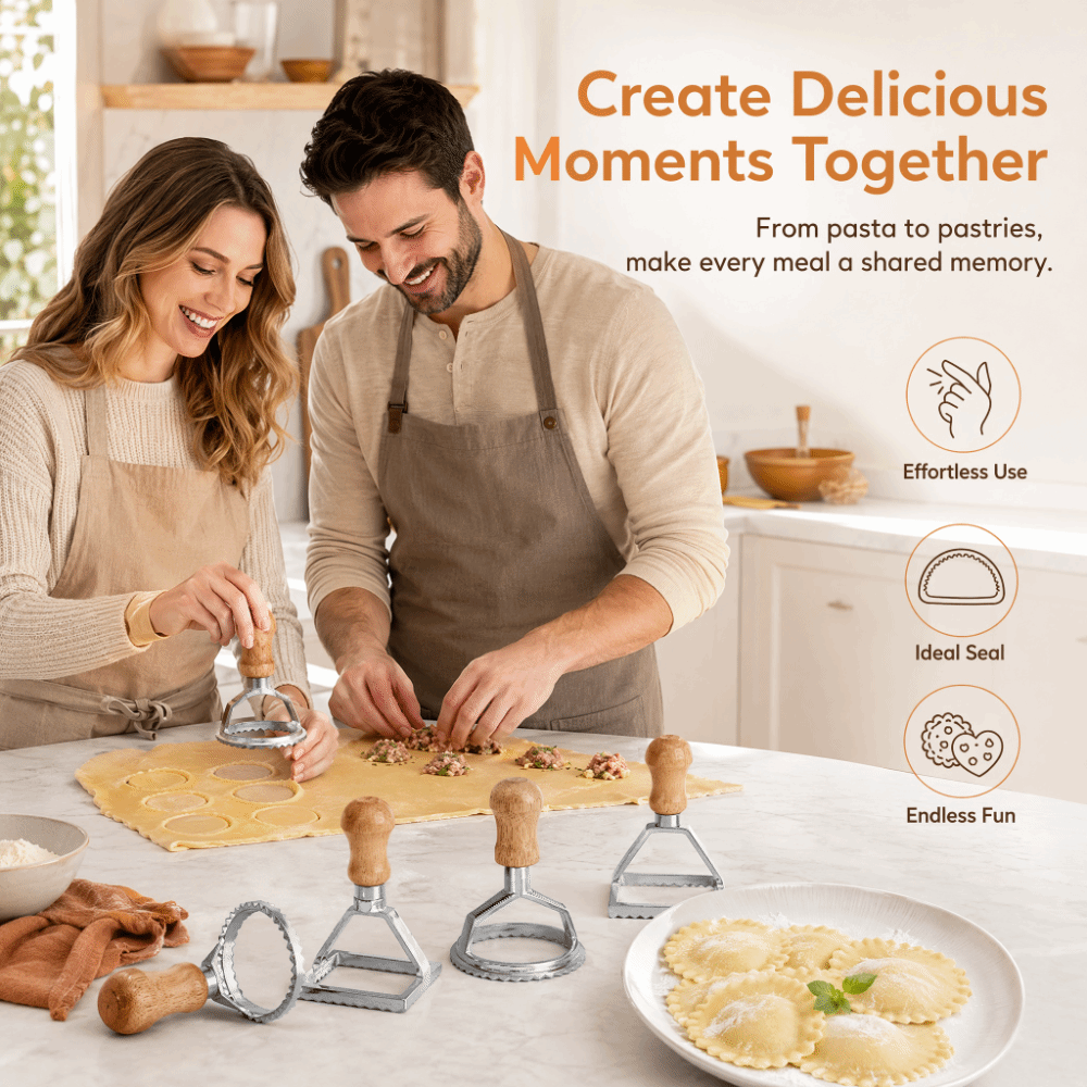 7個入り個別直立ラビオリカッターセット、無垢材アルミ餃子型、 - Dumpling Press Set のレビューと価格