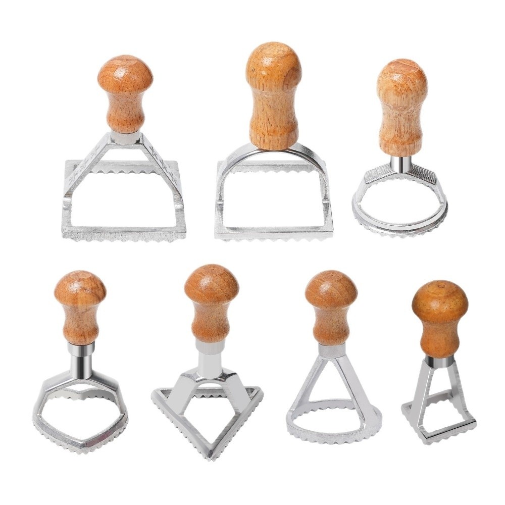7個入り個別直立ラビオリカッターセット、無垢材アルミ餃子型、 - Dumpling Press Set のレビューと価格