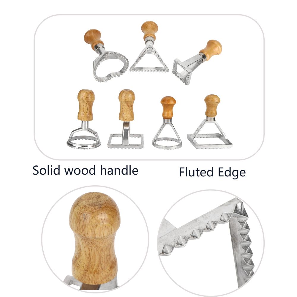 7個入り個別縦型ラビオリカッターセット、無垢材溝付きエッジ餃 - Dumpling Press Set のレビューと価格